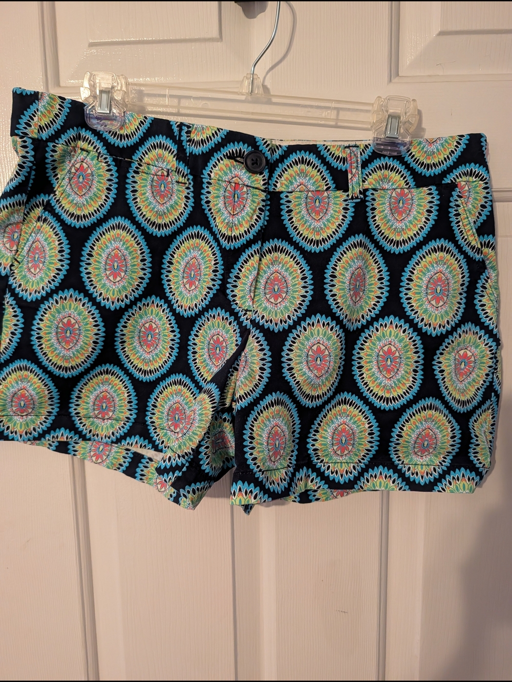 crown & ivy Black Medallion Print Jean Shorts with Turquoise & Pink Accents